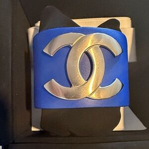 CHANEL Blue Leather Cuff Bracelet
